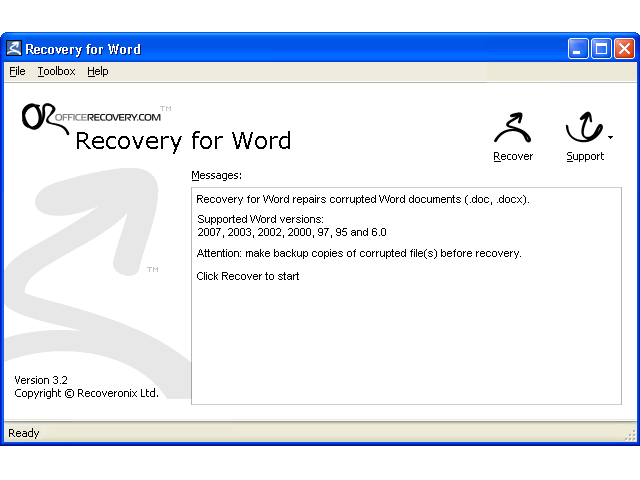 Recovery for Word Screenshot
